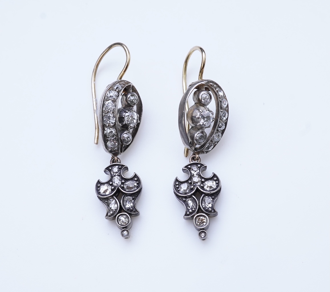 A pair of diamond earrings, late 19th century, composite